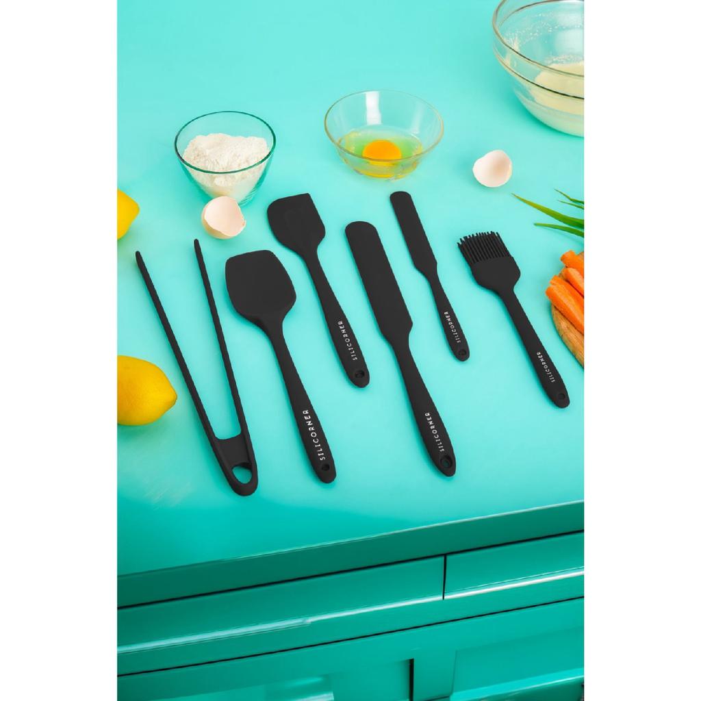 6 Piece Silicone Cooking Kitchen Set Cake Spatula Spoon Egg Brush Tongs Spatula