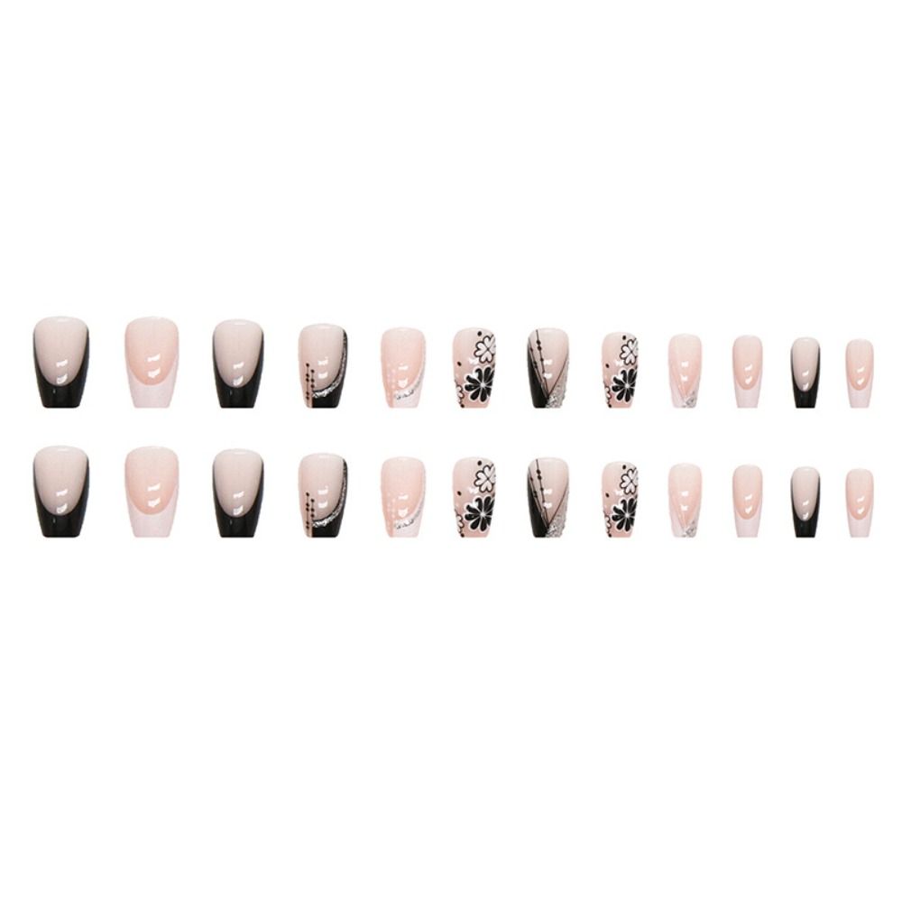 24 шт. Маникюрные накладные ногти на клеевой основе DIY Полное покрытие Балерина Искусственные ногти Милые цветы Короткий французский