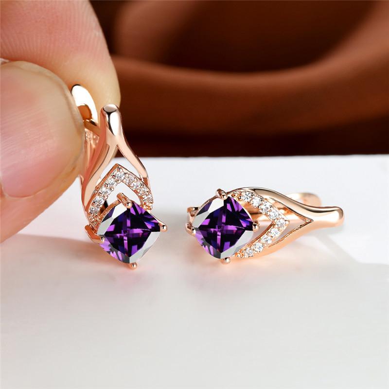 Delicate Golden Color Drop Earrings for Women Luxury Square Aqua Blue Zircon Accessories Best Gift Daily Jewelry