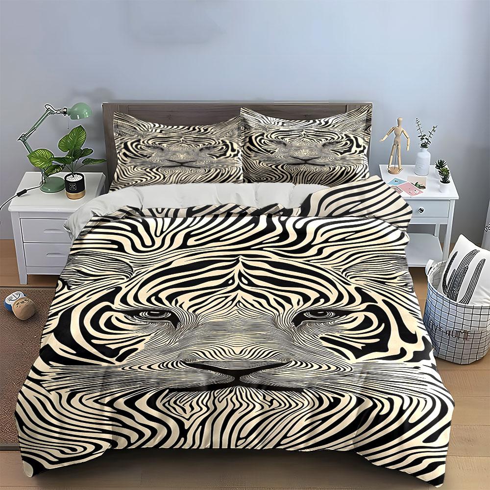 Zebra-striped tiger face. Bedding sets Duvet cover sets Duvet covers Pillowcases(1 * Duvet Cover 2 * Pillowcases, without duvet insert)