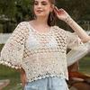 Новый весенний вязаный крючком ажурный свитер женская рубашка с короткими рукавами стильный топ свободный и универсальный чехол защита от солнца трикотаж