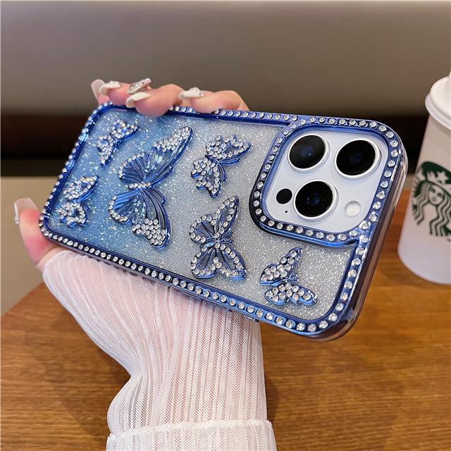 Роскошный чехол для телефона с блестками и бабочкой с гальваническим покрытием для iPhone 16 Pro Max для iPhone 11 12 13 14 15 16 Plus с покрытием из стразов
