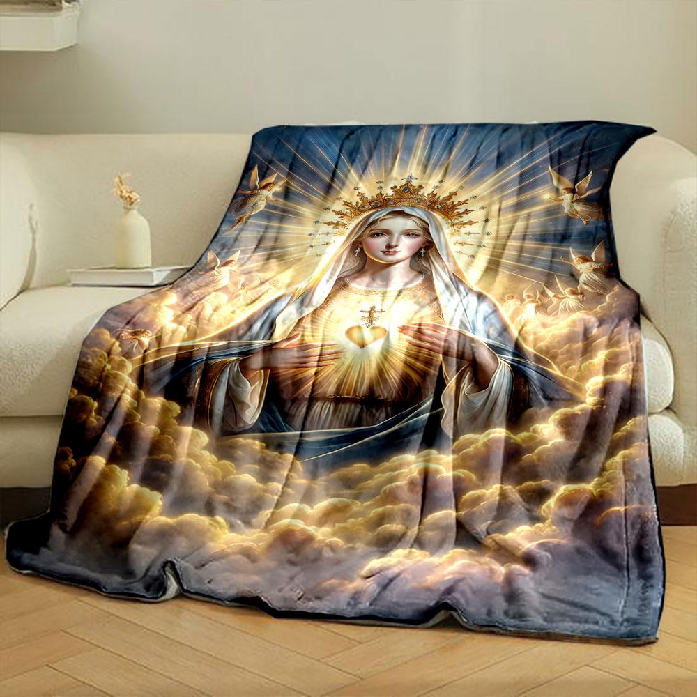 Holy Virgin Mary Sacred Heart Clouds Blanket Printed Blanket for Living Room Bed Couch lunch break Soft Cozy Blanket for Friend's festival Gift