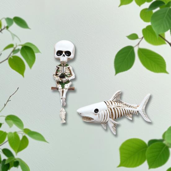 Настенный скелет статуя Рыбалка Скелет человека Фигурка с акулой Готика