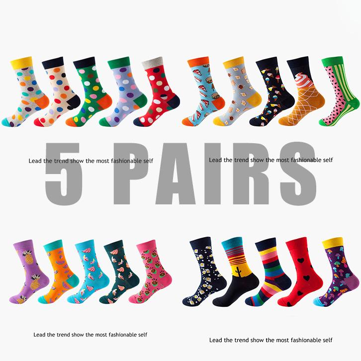 5 Pairs/Pack Couples Happy Funny Socks Cotton EU 37-43 Men Cartoon Fruits Flowers Animals Streetwear Harajuku Socks