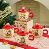 High Looking Christmas Ceramic Cup with Lid for Home Cartoon Cute Breakfast Couple Water Cup Creative Souvenir Mug