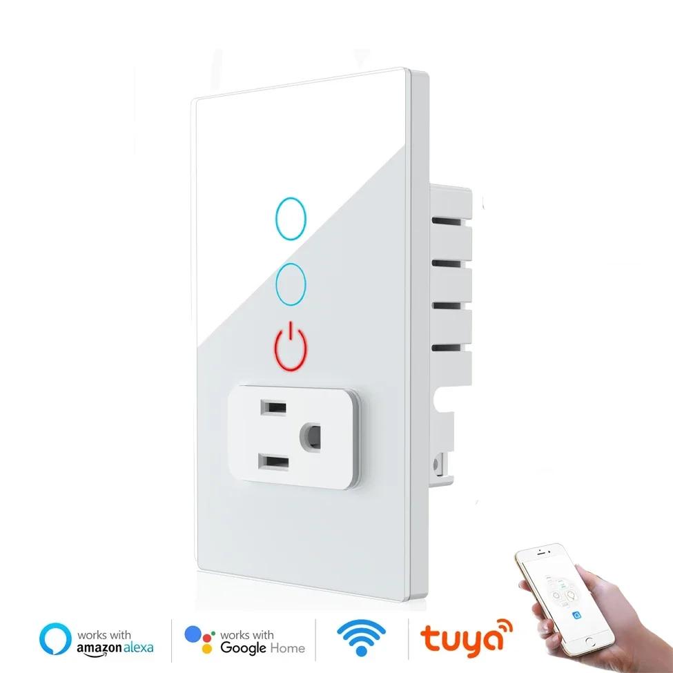 Melery Розетка с вилкой США Wi-Fi Smart Tuya Выключатель света Мексиканская розетка Сенсорная интеллектуальная стеклянная панель Пульт дистанционного управления от Alexa Google Home