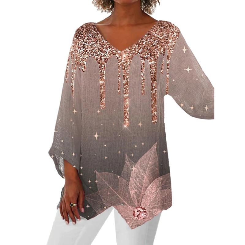 QICED Women's Fashion Casual 3/4 Sleeves V Neck Blouses & Shirts