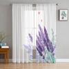 Акварельный букет лаванды, тюль, оконная занавеска для гостиной, спальни, вуаль, прозрачные шторы, кухонные шторы, шторы