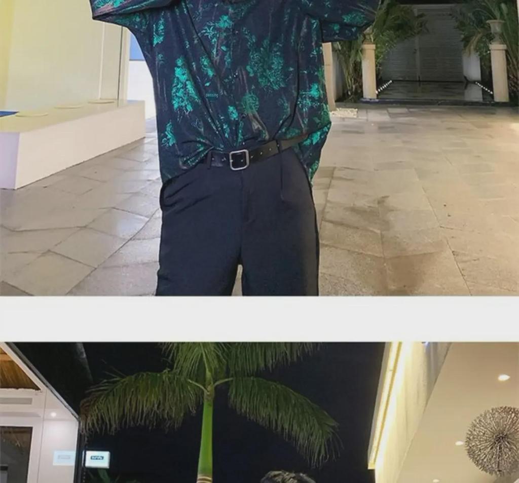 Men's Retro Rose Print Loose Western-Style Shiny Shirt for Trendy Hairdressers