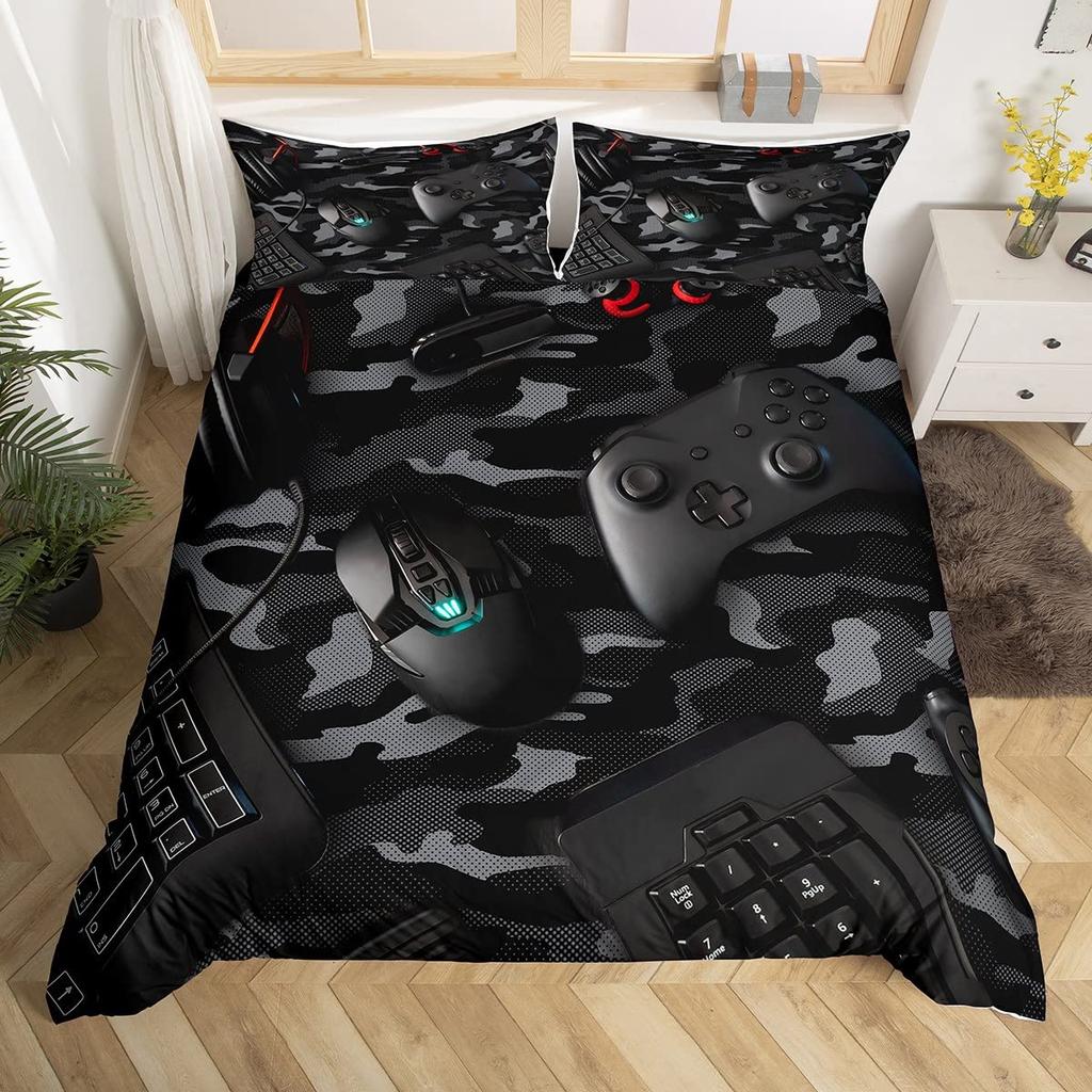 Пододеяльник с геймпадом, комплект постельного белья Queen Video Game Twin, микрофибра, зеленый, с рисунком мультяшного геймера, с электронной тематикой, пододеяльник