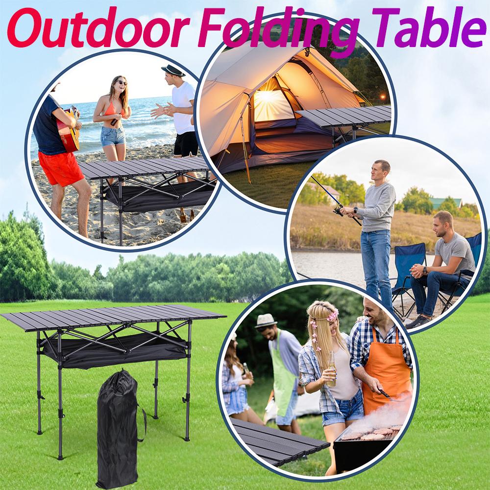 Outdoor Folding Table with Carrying Bag Aluminum Picnic Desk Adjustable Ultralight Dinner Desk for Picnic Camping Trip Beach BBQ
