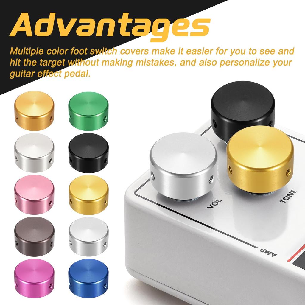 Uxcell 12pcs Foot Switch Guitar Pedal Button Metal Foot Switch Top Covers for Guitar Effect Pedal Silver and Gold Toppers, Caps, 3/8" Buttons,
