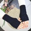 1 Pair Women Winter Gloves Crochet Knitting Mittens Warm Half Fingers Solid Color Elastic Anti-slip Gloves Twist Pattern Women