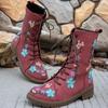 Woman Ankle Boots Retro Embroidery Spring Autumn Shoes Women Casual Thick Low Heel Side Zip Western Round Head Fashion Botines