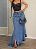 X Spot-15869# European & American Fishtail Denim Midi Skirt - Long, Slimming, Hip-lifting, Elegant.