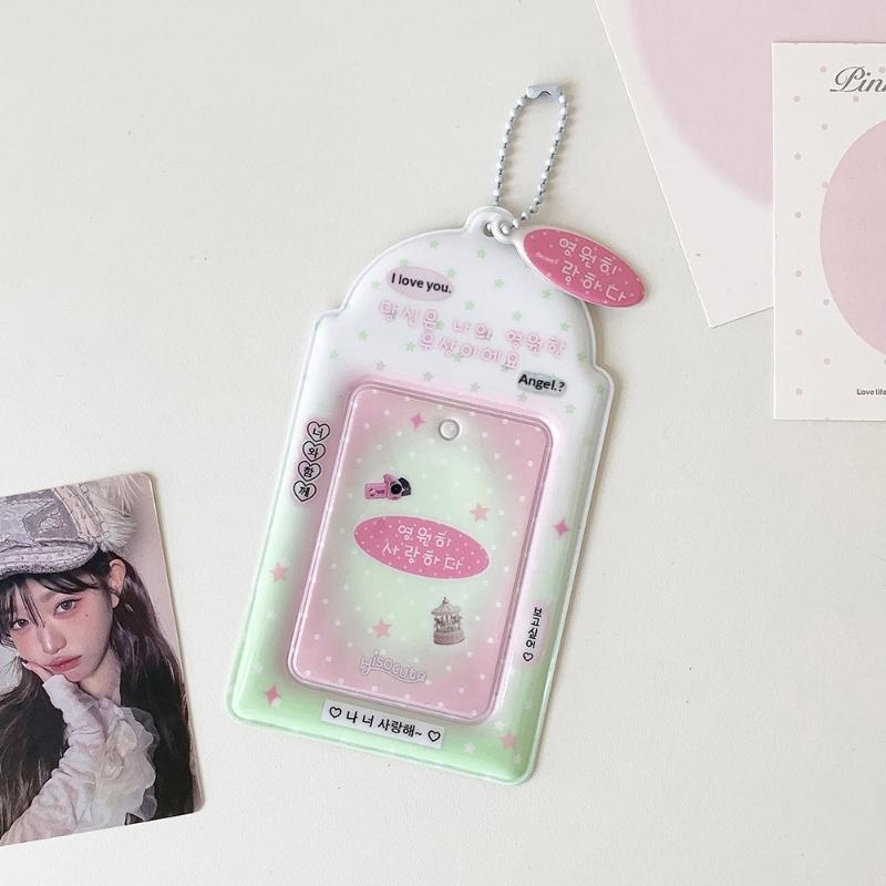 Kawaii Kpop Photocard Holder for 53x85mm PVC Card Protector with Pendant Keychain for Students Girls School Accessories Gift