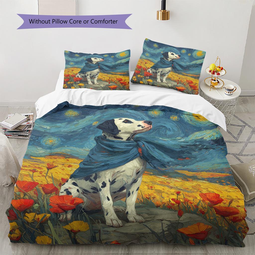Boy and Animals at Night Pattern Bedding Quilt Set Quilt Cover Pillowcase Home Decoration Gift (1 * duvet cover + 2 * pillowcase, without core)