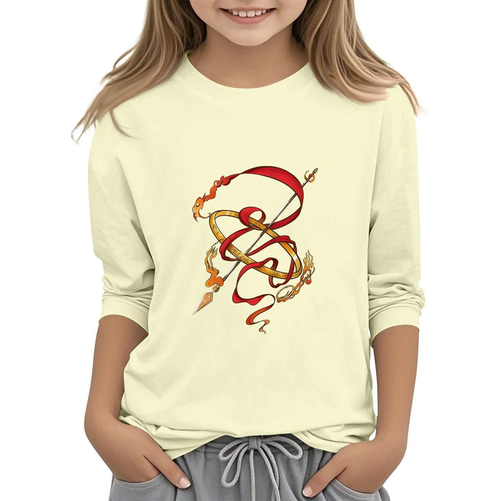 Топы с принтом для девочек 5-16 лет с круглым вырезом и рукавами 3/4 Футболки Модные топы Наряды Футболки