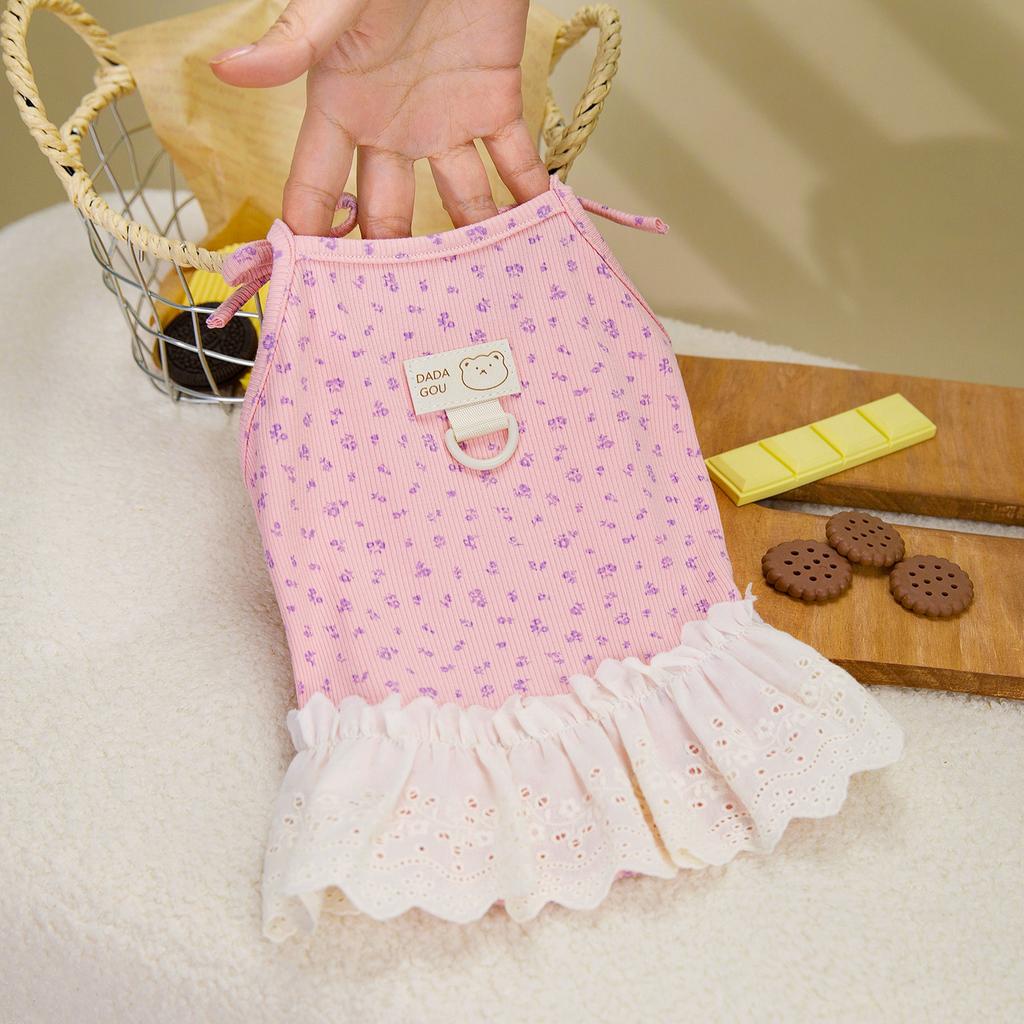 Pet Clothes Spring and Summer New Suspender Princess Dress Tulip Suspender Teddy Dog Small Fresh Floral Pit Strip Skirt