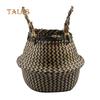 T-Garden Folding Straw Wicker Storage Basket Handle Garden Flower Pot Planter Laundry Bag