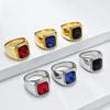 European and American Luxury Stainless Steel Gemstone Ring for Men Simple and Fashionable Titanium Steel