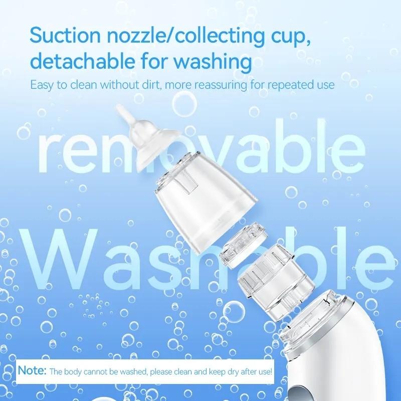 Электрический детский назальный аспиратор, малошумное устройство для отсасывания носа с пищевым силиконовым мундштуком, 3 режима всасывания и успокаивающая музыка