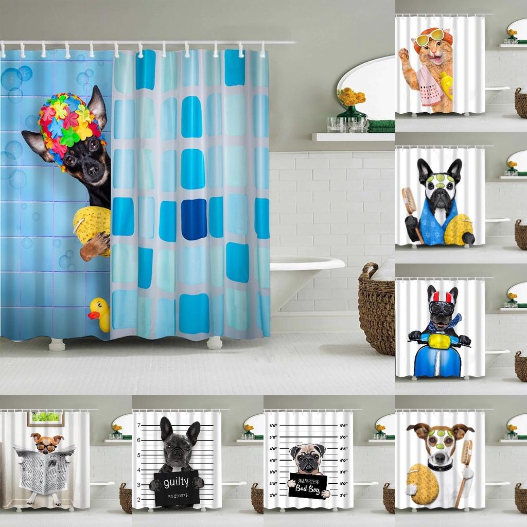 Милая шторка для душа с животными для собак и кошек, водонепроницаемая и прочная