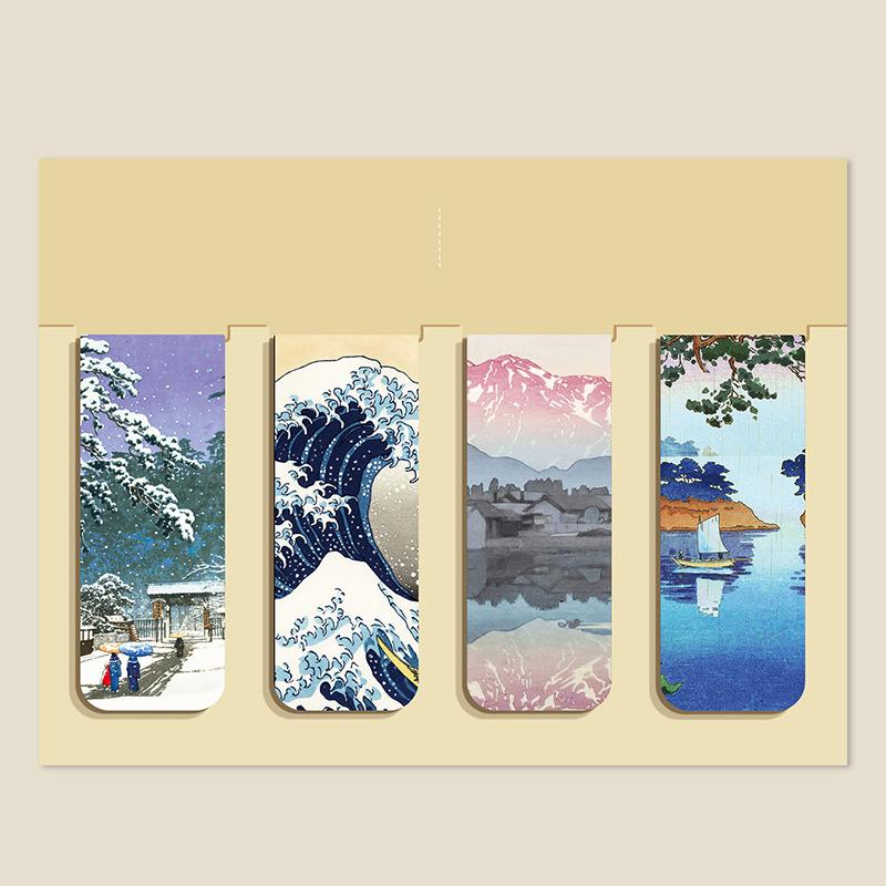 Creative Magnetic Bookmarks 4pcs Aesthetic Stationery Book Accessories Student Reading Marker Retro Literary Teacher'S Day Gift
