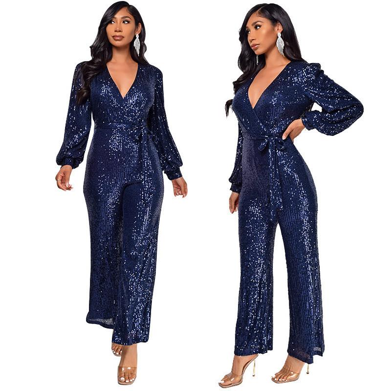 Женский элегантный длинный рукав с пайетками для невесты, подружек невесты, вечернего коктейльного вечернего длинного комбинезона