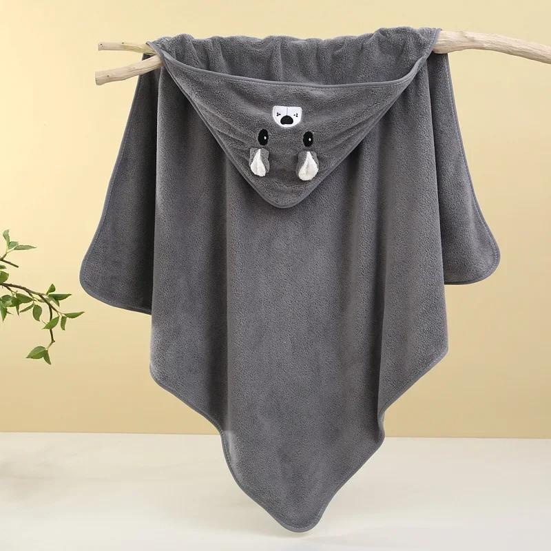 Cartoon Baby Bath Towels Warm Coral Velvet Hooded Towel Soft Absorbent Blanket Cute Baby Bathrobe Newborn Girl Boy Wrap Blanket