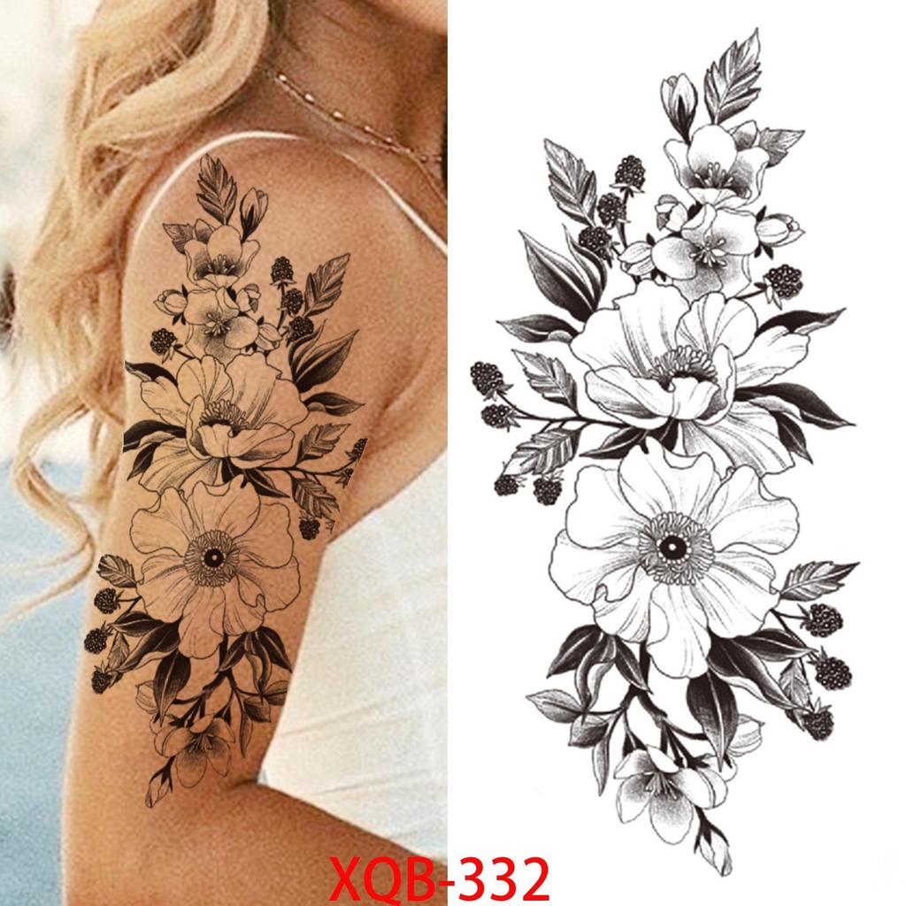 1 ШТ. 210*114 ММ Сексуальный Цветочный Узор Временные Татуировки Черной Розы для Женщин Водонепроницаемые Поддельные Татуировки для Рук Боди-Арт Рукав Наклейка Для Тела