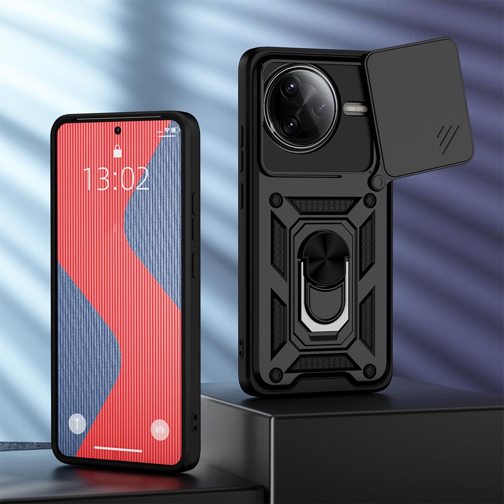 KEYSION Противоударный чехол для POCO F7 Pro Silicone+PC Slide Camera Lens Protection Ring Stand Phone Cover для Xiaomi POCO F7 Pro