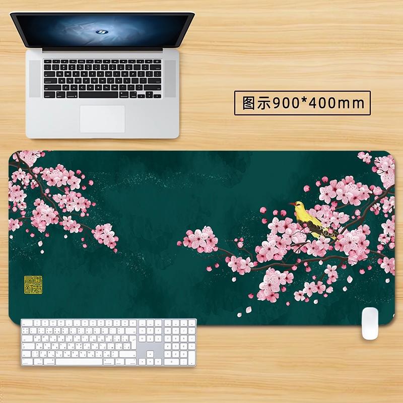 Zen Japanese Landscape Desk Mat with Birds and Mountains Gaming Mouse Pad