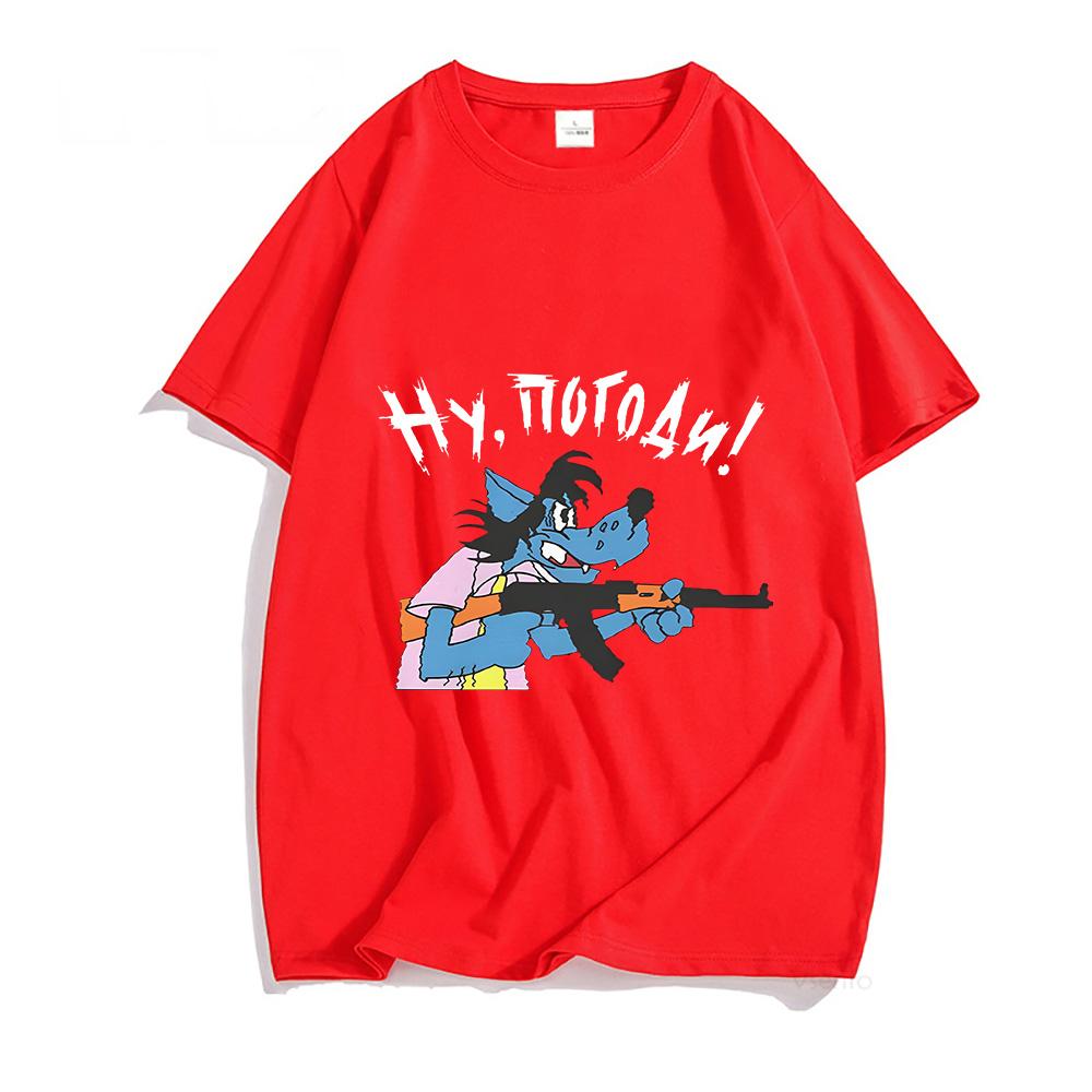 Nu Pogodi T-shirt Short Sleeve O-neck High Quality Tee-shirt Summer Harajuku Kawaii Tshirt Cartoon Cotton Clothes
