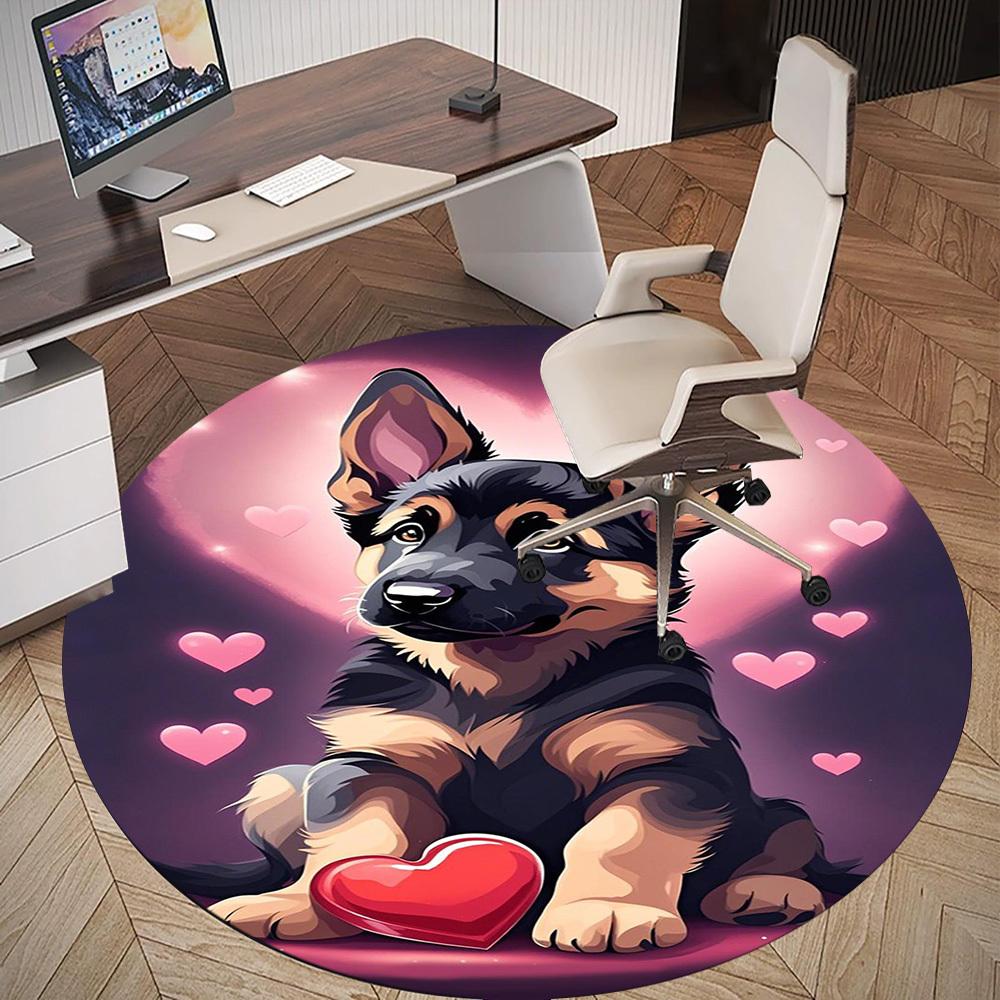 1PC Puppy Heart Love Round Chair mat Area Rug - Non-Slip, Floor Mat for Office, Bedroom, home decor Christmas Gift c0528074