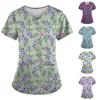 Women's T-shirts Personalized Cute Print Short Sleeve V-neck Top Work Uniform Pocket Tops