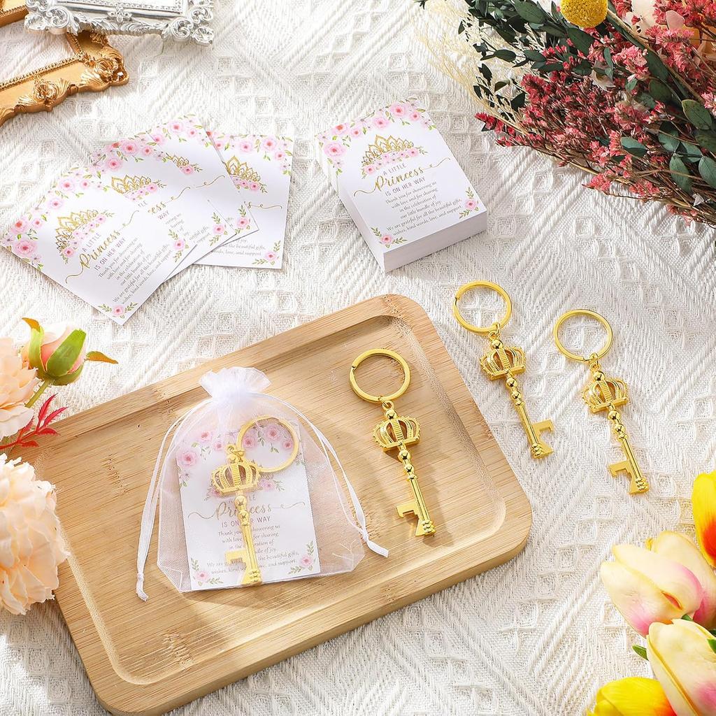 50 Наборов Открывалок для Бутылок на Детский Праздник Включены Брелок-Открывалка Брелок с Подвесками-Коронами Карточки «Спасибо» Мешочки из Органзы Подарки-Сувениры на Детский Праздник