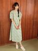 ВИНСЕНТ МОРСКОЙ Синее платье с коротким рукавом и цветочным принтом_Белый