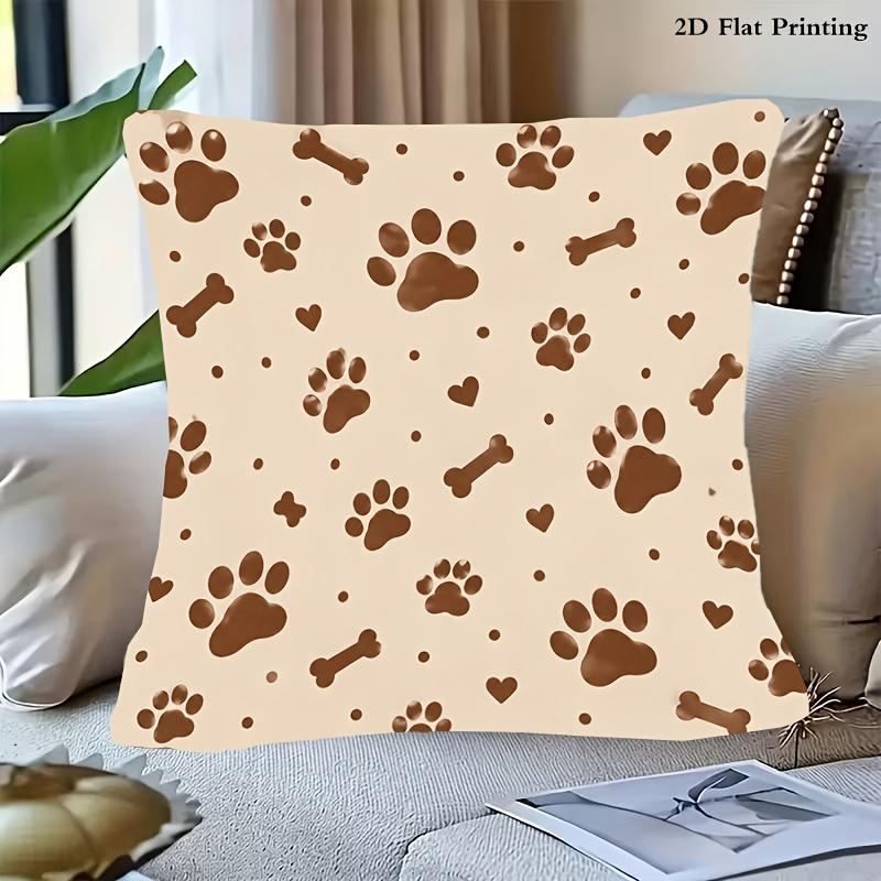 2D Flat Print 1pc Modern Fashion Pillowcase with Pet Paw Print Design. No Pillow Insert Included. Suitable for Balcony Sofa, Bedroom, and Living Room