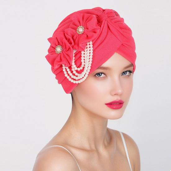 Женский платок на голову шляпа искусственный жемчуг цветочный декор тюрбан шляпа однотонный эластичный подходит по размеру повязка на голову шапочка для сна