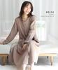 ON NISHIKI Long Sleeve Double Long Loungewear Women's Nightgown, 100% Cotton, Open-Front, Spring/Autumn, Gauze, Skin-Friendly, Length, (Mocha