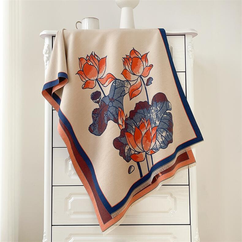 2024 Осень/Зима Новый Цвет Блок Имитация Кашемира Женская Шаль С Кисточками Утолщенный Теплый Двусторонний Жаккардовый Шерстяной Шарф