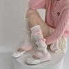 "Women's Lolita Sweet Bow Socks with Fur Balls - Pink & White Contrast Stitching, Warm Autumn/Winter Leg Covers"