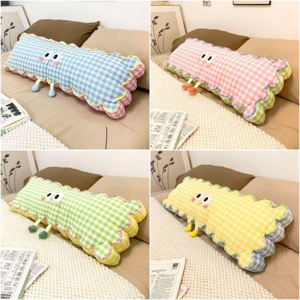 Plaid Pattern Leg Clamp Pillow Cartoon Print Side Sleeping Pillow Soft Long Body Pillow Sofa