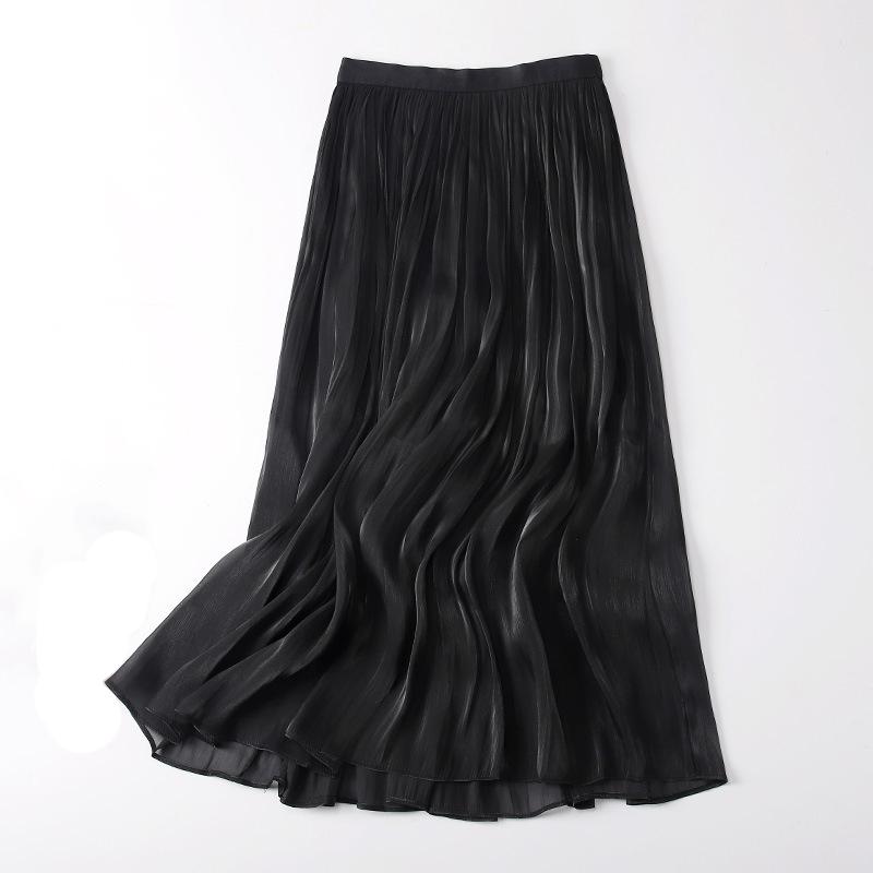 Qooth Women Gentle Solid Color Pleated Skirt Casual Elastic Waist Colorful A-line Skirt For Spring Summer QT2416