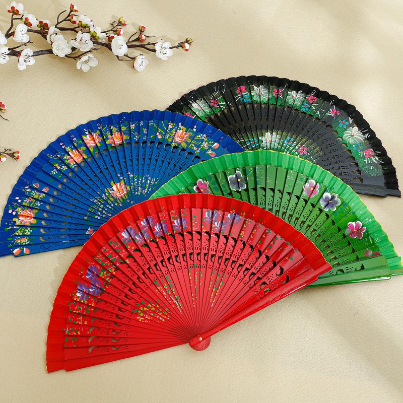 Folding Fan Wood Spanish Fan for Dancing Printing Hand Folding Fan Home Decoration Ornaments Craft Gifts for Guest