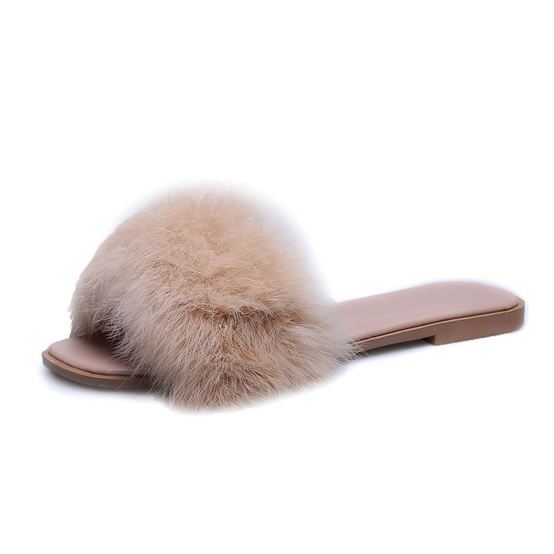 Fashion Bedroom Slides Shoes for Women 2024 Fuzzy Low Heel Summer Soft House Furry Sandals Woman Slippers Green Home Luxury On Promotion