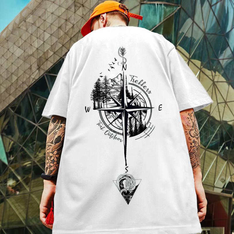 2024 New Summer Men's T-Shirt 3d Compass Printed Short Sleeve Tees Simple Fashion Male Clothing Loose Oversized T-Shirt For Men