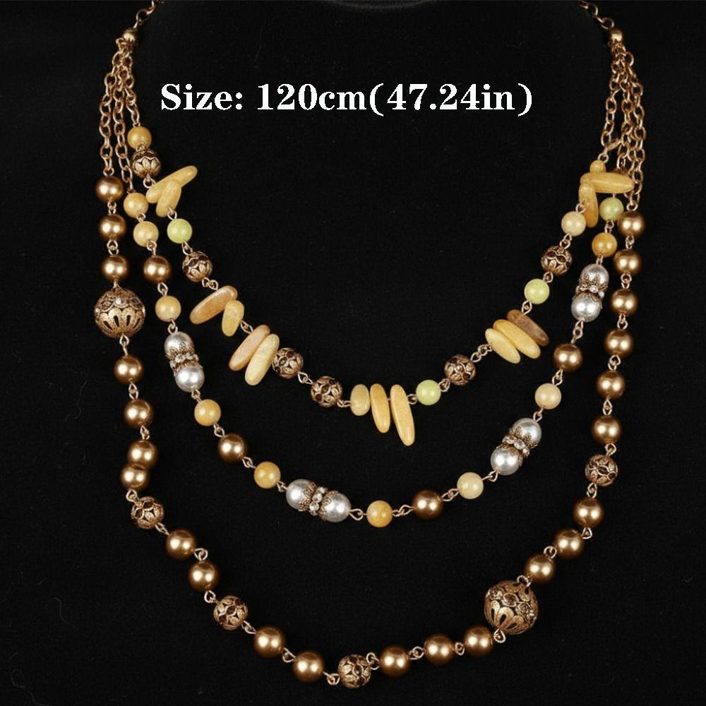 Pearl and Shell Beaded Long Necklace Vintage Three Layers Necklace Antique Necklace Women Girls